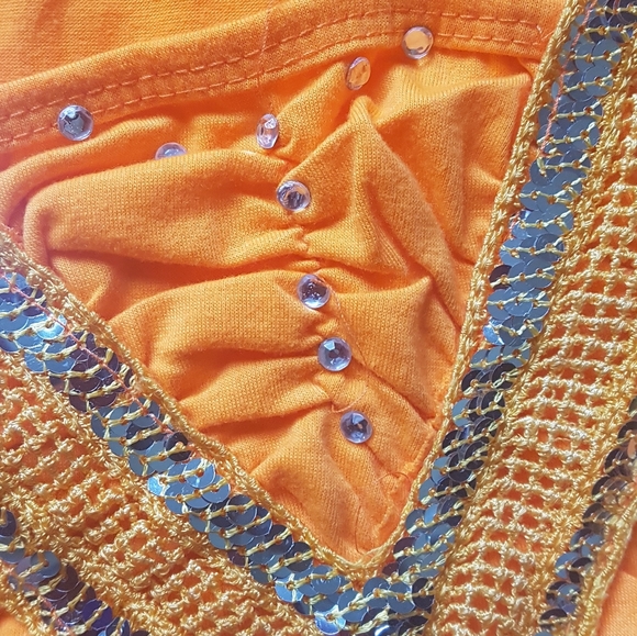 Ruched, Orange, V-Neck, Short-Sleeved Top - Picture 7 of 8